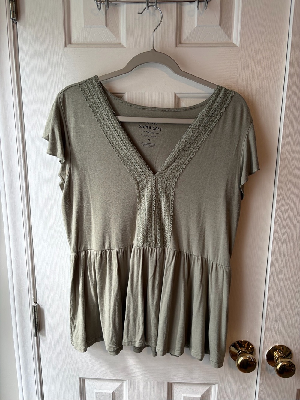 Torrid Super Soft Sage/Light Olive Green V-Neck Peplum Top